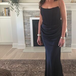 Aqua Strapless Navy blue Dress